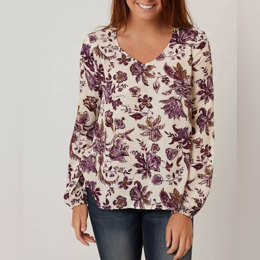 California Gypsy Vintage Style Floral Cream Purple Tunic
